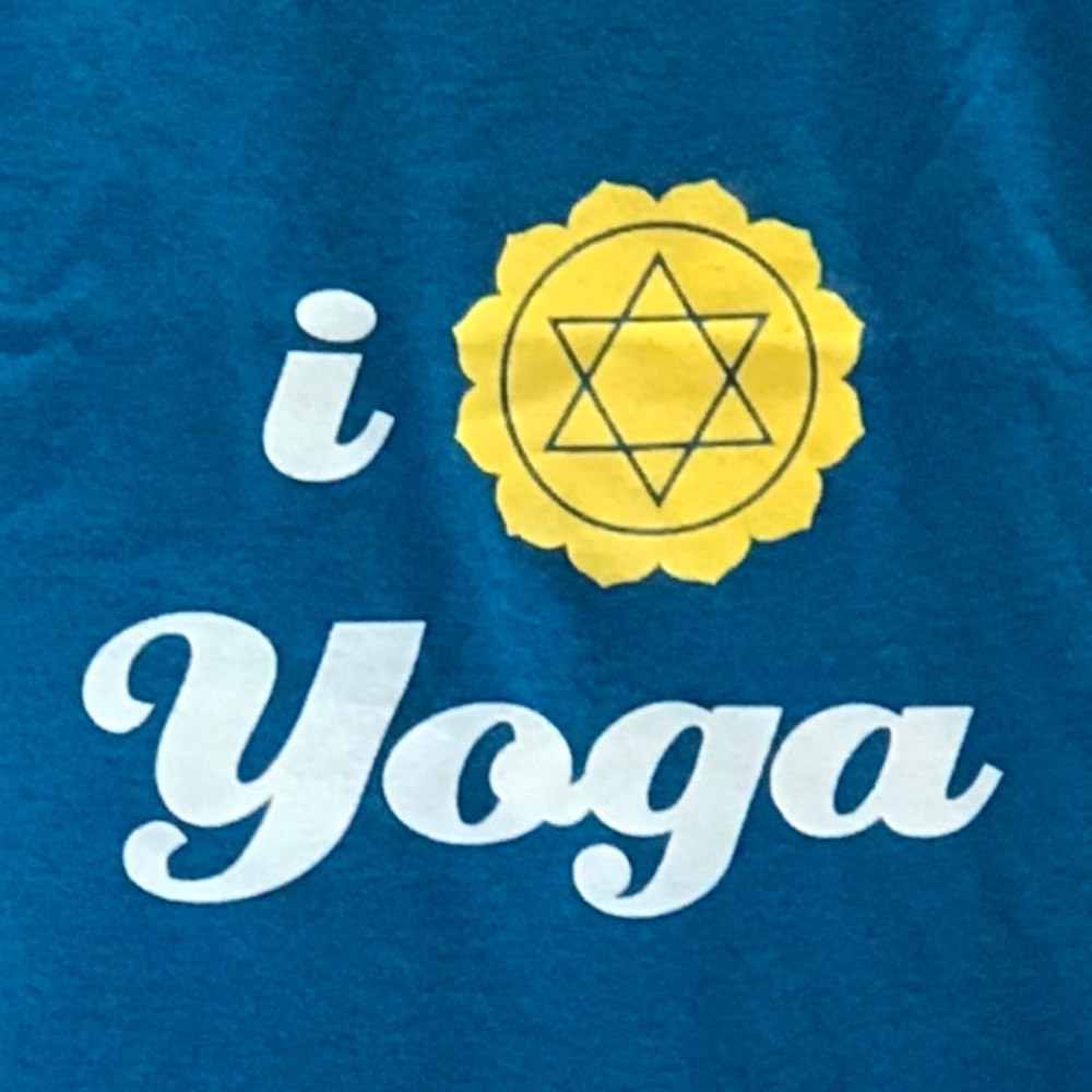 NWOT Graphic Tee T-Shirt Mens I Love Yoga Meditation OM Turquoise Gildan Crew